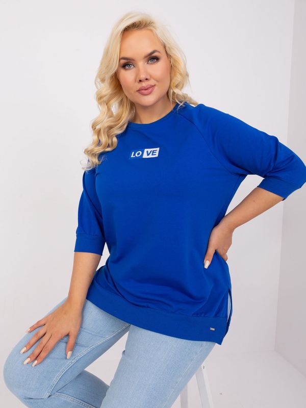 Fashionhunters Plus size cobalt blue blouse with cuffs