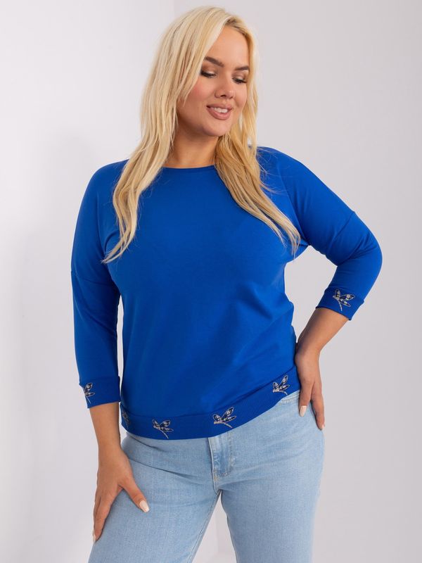 Fashionhunters Plus size cobalt blue blouse with cuffs