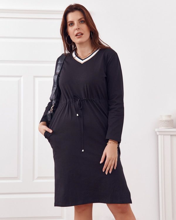 FASARDI Plus Size dress with black waist tie