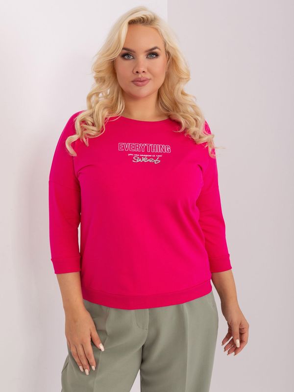 Fashionhunters Plus-size fuchsia blouse with 3/4 sleeves