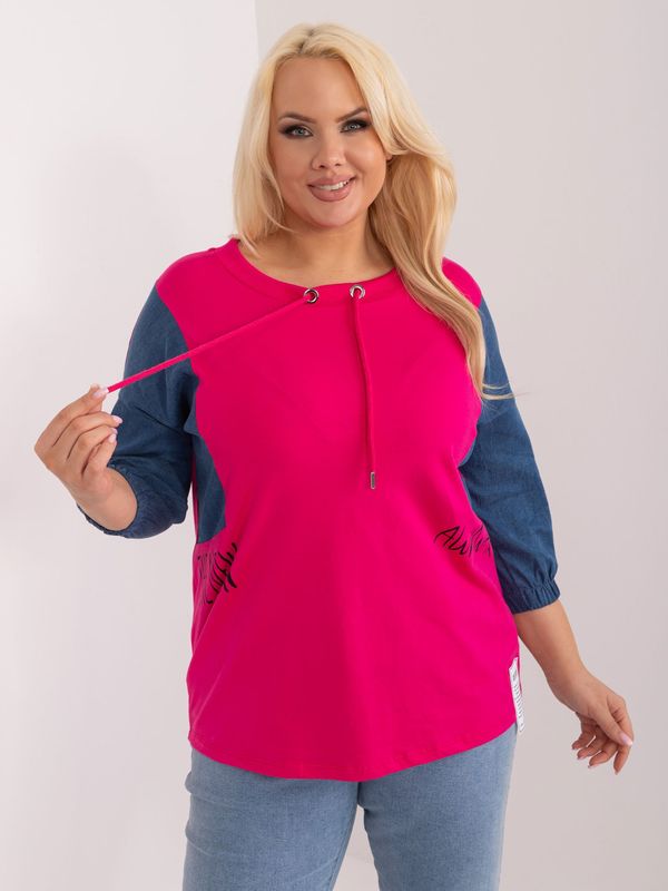 Fashionhunters Plus-size fuchsia blouse with 3/4 sleeves