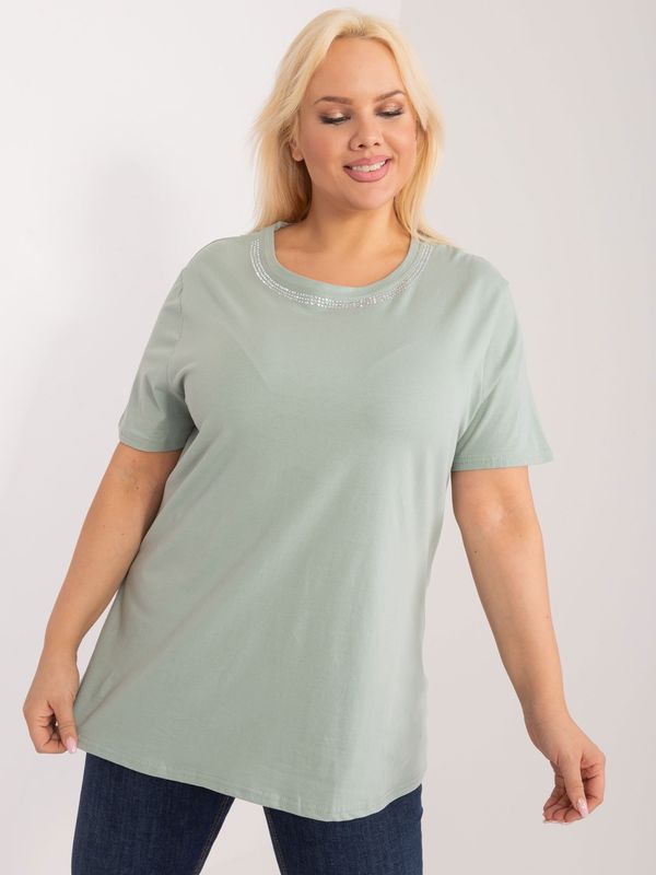 Fashionhunters Plus size pistachio blouse with a round neckline