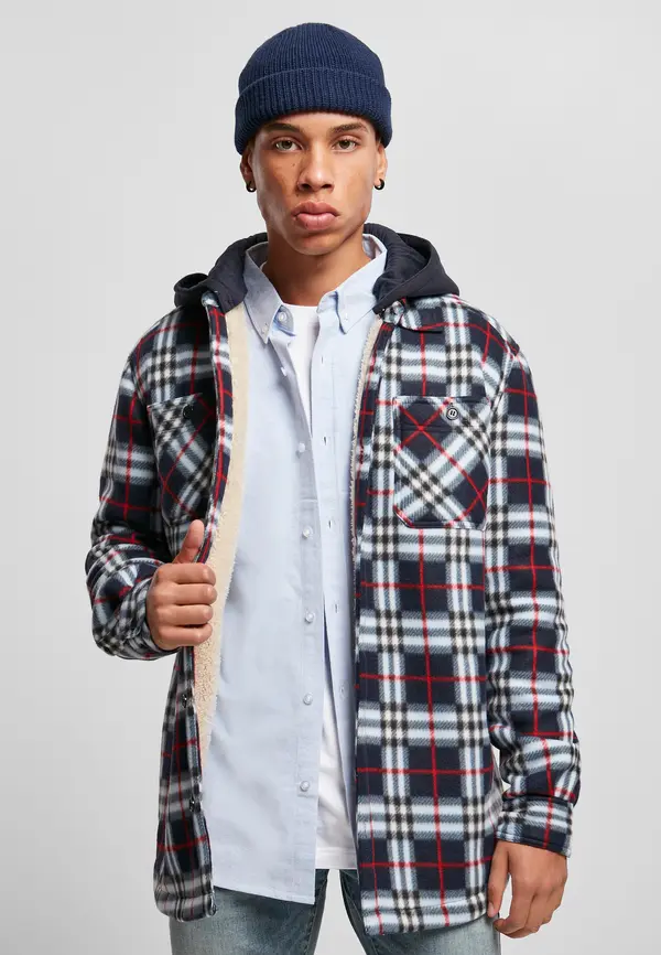 Urban Classics Polar Fleece Overshirt with Hood and Midnight Swimsuit/Red