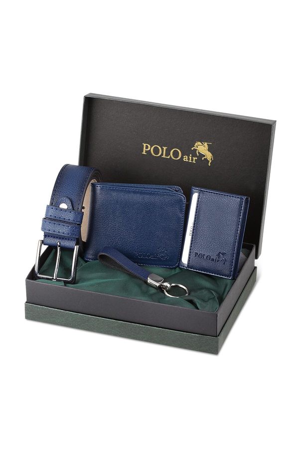 Polo Air Polo Air Belt Wallet Card Holder Keychain Gift Combination Navy Blue Set
