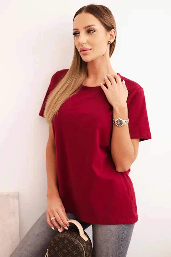 Polski Polski Women's cotton blouse in a classic cut maroon