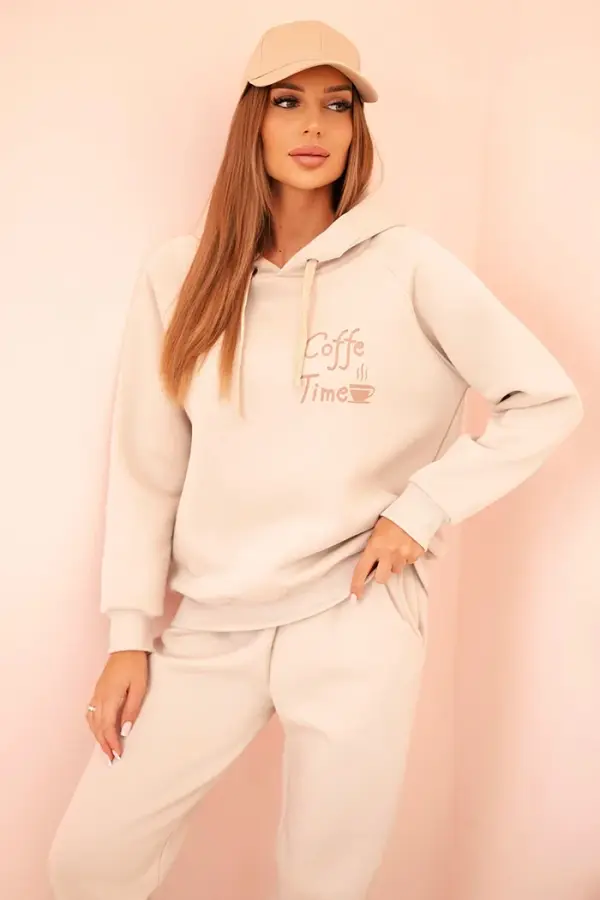 Polski Polski Women's cotton insulated set with print beige