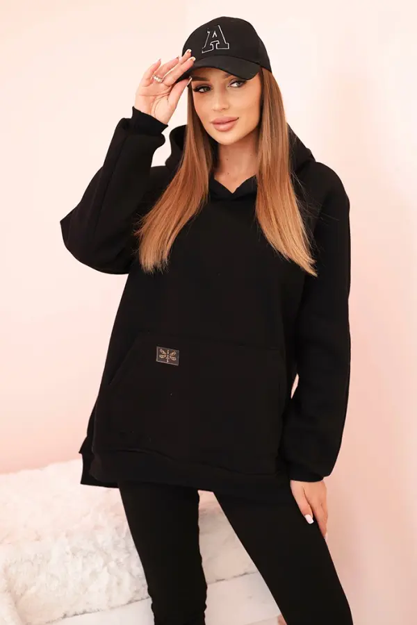 Polski Polski Women's cotton set with a hoodie and high-waisted leggings black