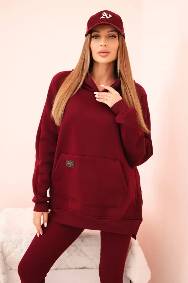 Polski Polski Women's cotton set with a hoodie and high-waisted leggings burgundy