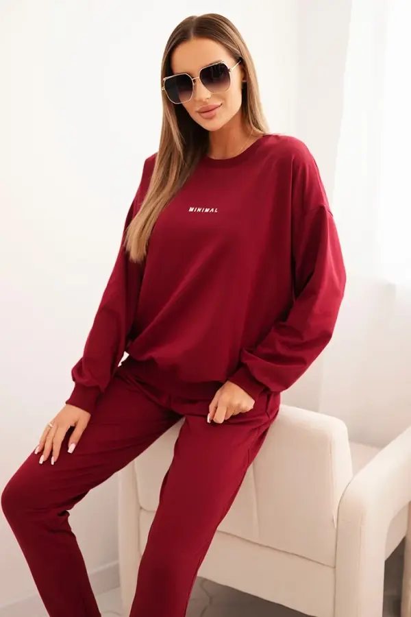 Polski Polski Women's cotton set with Minimal print burgundy