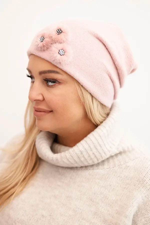 Polski Polski Women's hat with decorative fur flowers elegant black