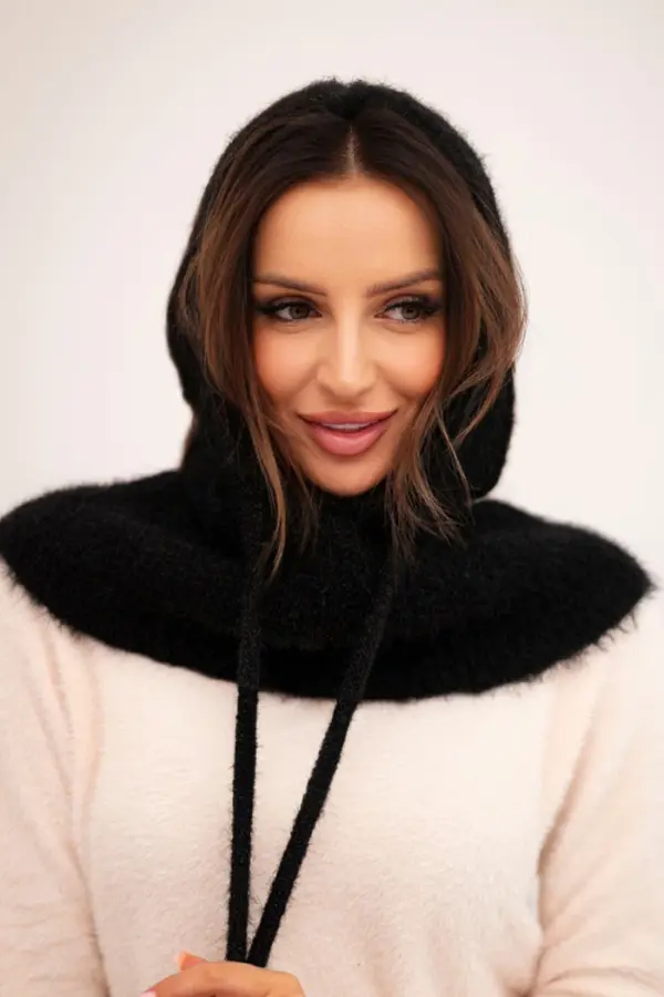 Polski Polski Women's hooded cap with ties and braid weave black