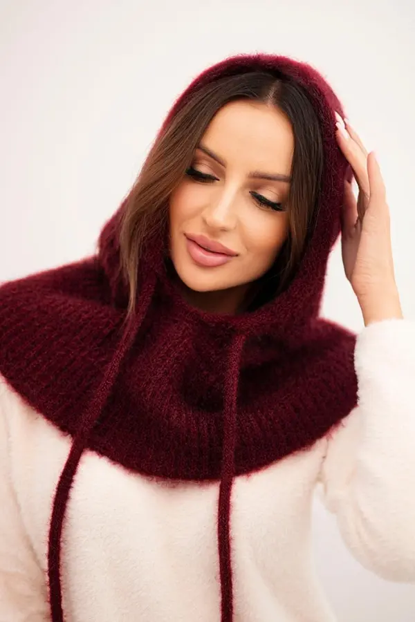 Polski Polski Women's hooded cap with ties and braid weave burgundy