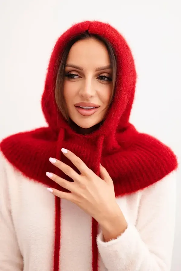 Polski Polski Women's hooded cap with ties and braid weave red