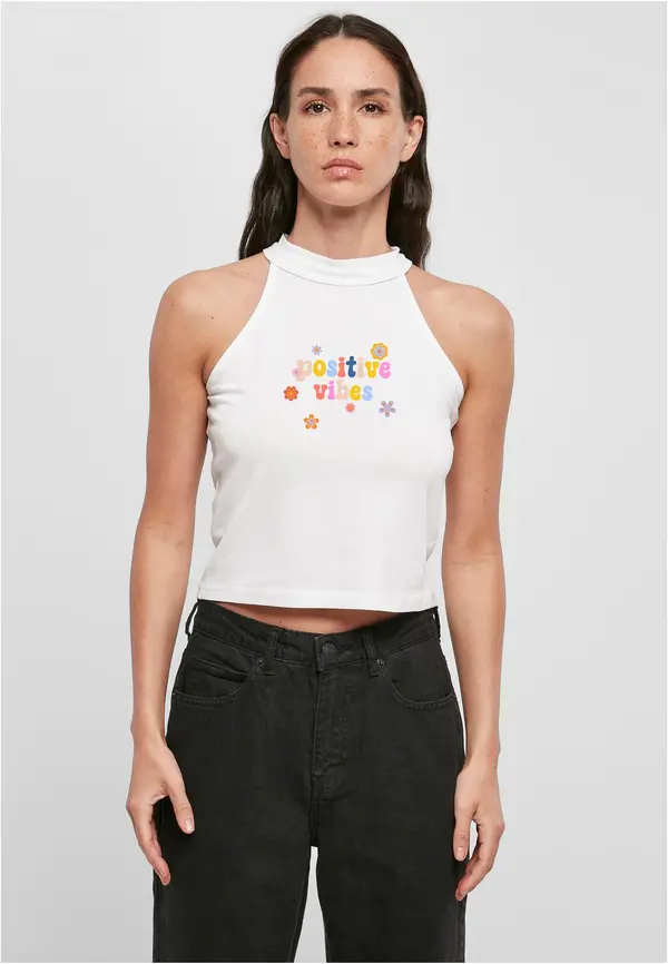 Mister Tee Positive Vibes Turtleneck Short Top White