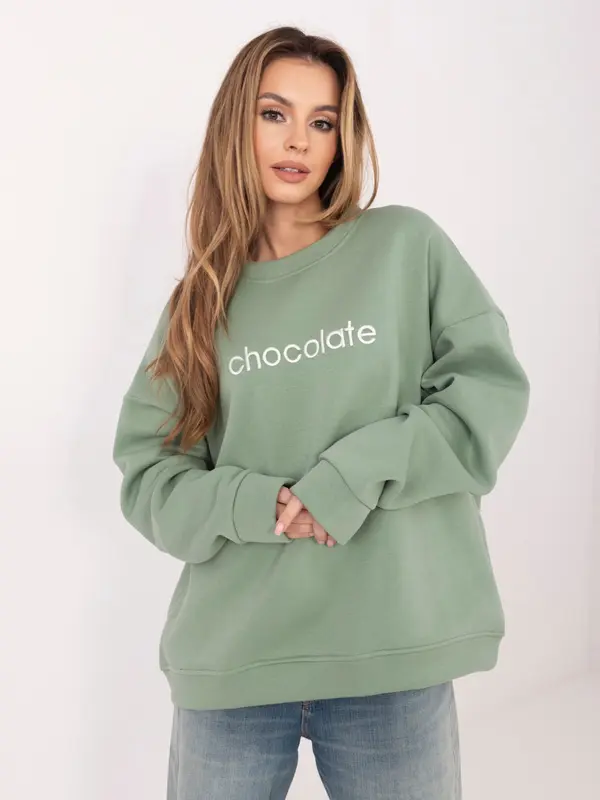 RUE PARIS Prevelik pulover s pistacijami in vezenjem