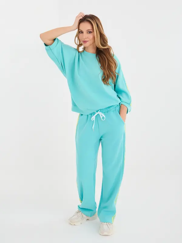 RUE PARIS Prevelik turkizni pulover s kapuco