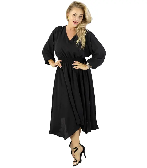 Pri Pri ADELE midi dress with elastic waist and v-neckline