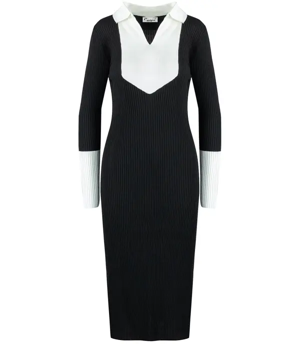 Pri Pri Elegant ribbed dress with a LILA collar