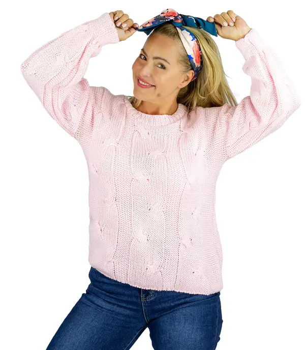 Pri Pri Fluffy Women's Braided Sweater Buffed Sleeves AMELIA