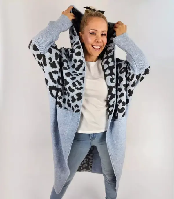 Pri Pri Long cardigan colorful leopard sweater with wool