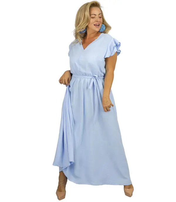 Pri Pri Long dress tied at the waist with short sleeves with frill CELINA