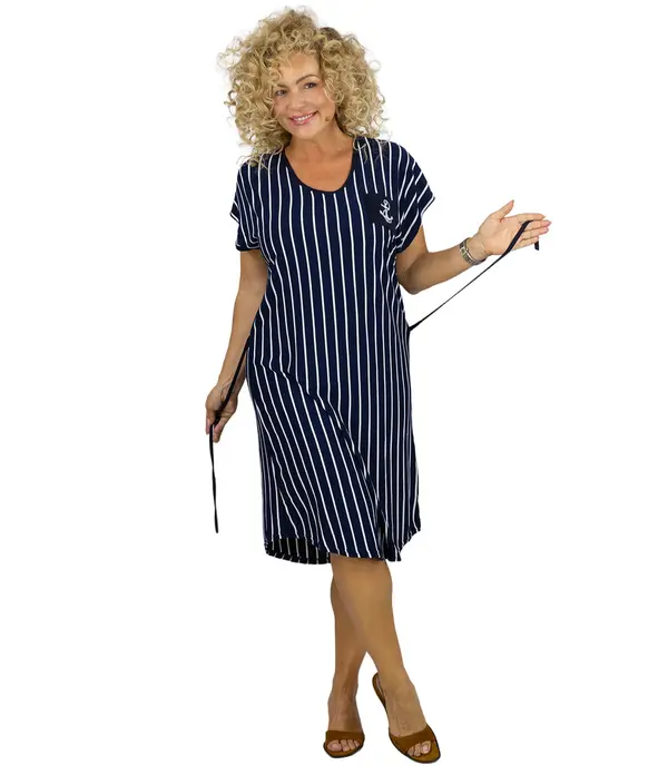 Pri Pri Navy striped midi dress with waist tie MARINA