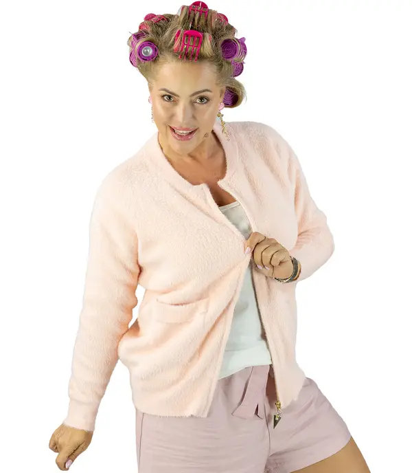 Pri Pri Short cardigan unbuttoned sweater in fluffy knit fabric "COCO CHIC"