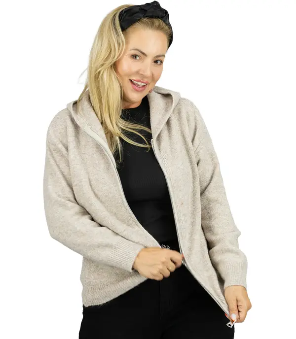 Pri Pri Short unzipped hooded cardigan sweater with zipper NORA