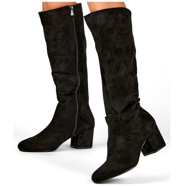 primohurt primohurt Black suede knee-high boots, women's low-heeled boots