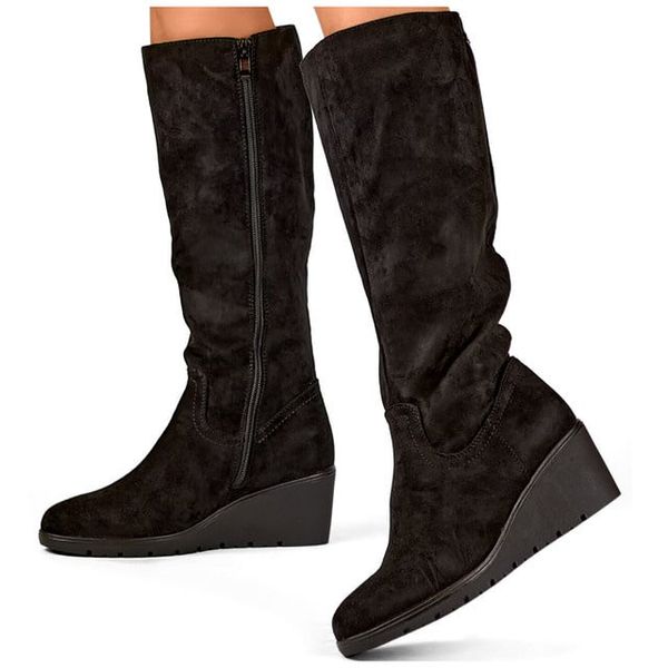 primohurt primohurt Black suede over-the-knee women's wedge boots