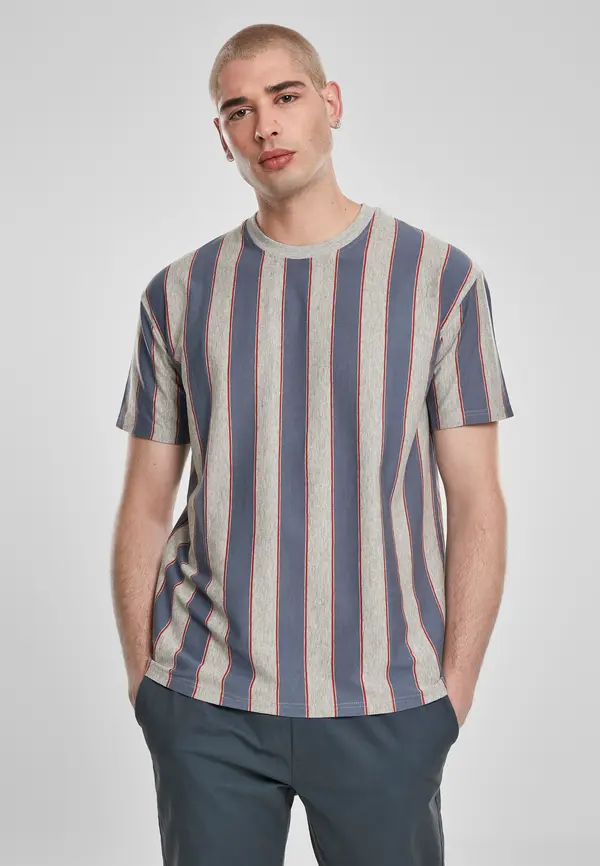 Urban Classics Printed Oversized Bold Striped T-Shirt vintageblue