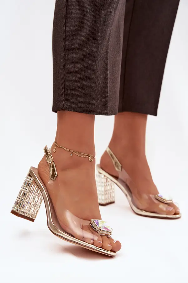 S. BARSKI Prozorni sandali z visoko peto in kristali