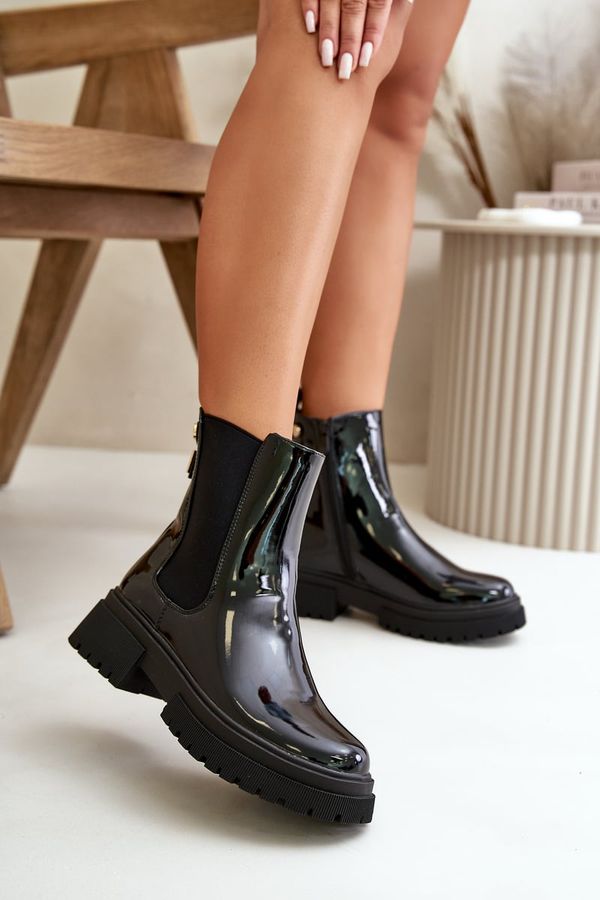 PS1 PS1 Black Zip-Up Glossy Ankle Boots Groesta