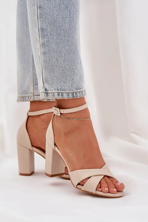 Boto PS1 Block Heel Sandals Made Of Eco Leather Beige Lanaria