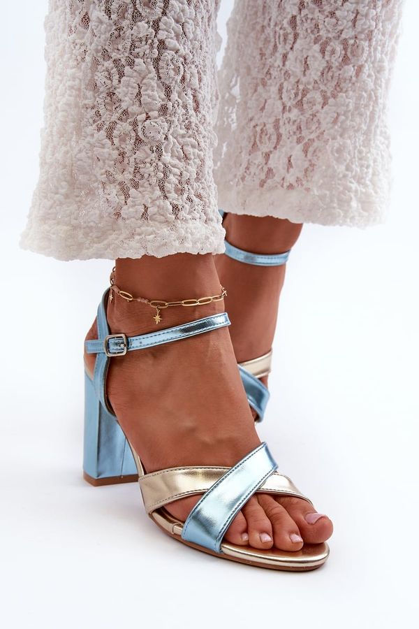 PS1 PS1 Eco Leather Sandals with Block Heel in Blue-Gold Abilica