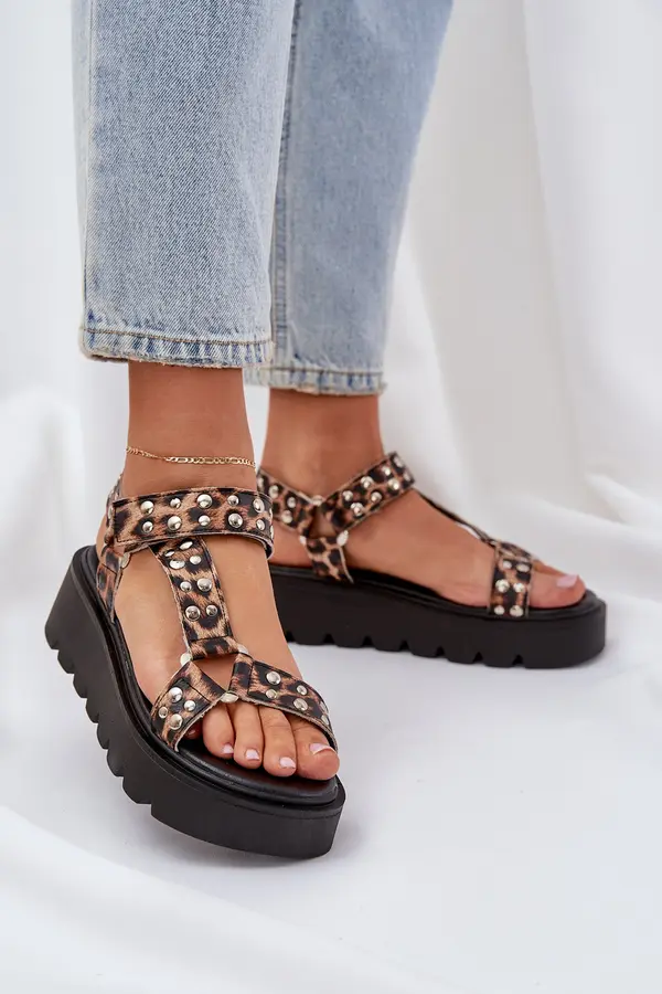Boto PS1 Embellished Platform Sandals Leopard Brown Tatellia