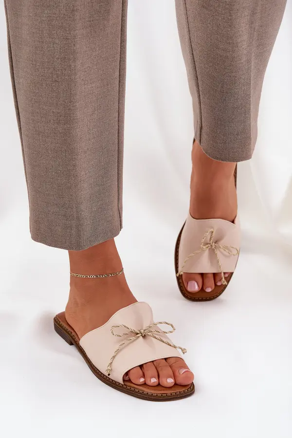 Boto PS1 Flat Sandals With Decorative Bow Beige Deonelis