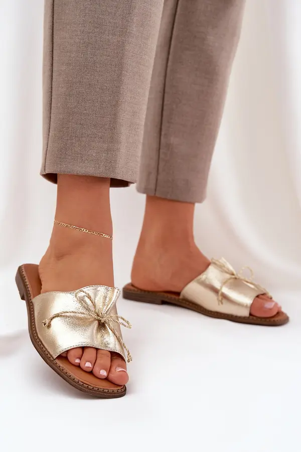 Boto PS1 Flat Sandals With Decorative Bow Golden Deonelis