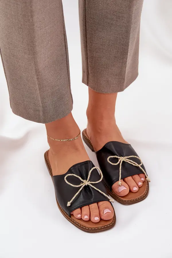 Boto PS1 Flat Sole Sandals With Decorative Bow Black Deonelis