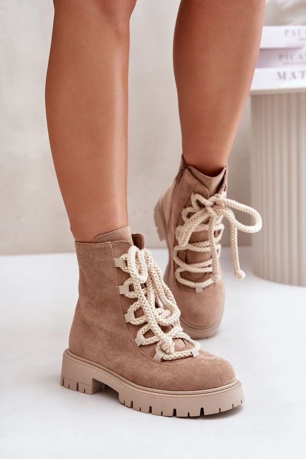 PS1 PS1 Warm ankle boots made of eco suede with a zipper beige Caellita