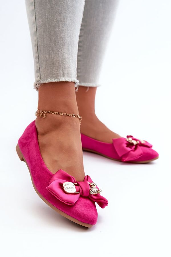 PS1 PS1 Women's Eco Suede Ballerina Flats with Bow and Brooch Fuchsia Satris