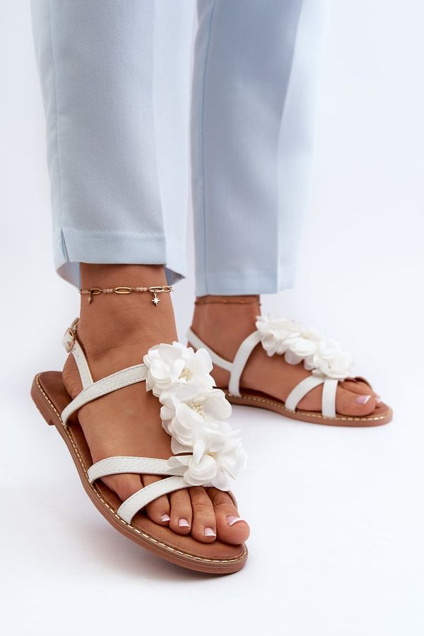 PS1 PS1 Women's Flat Sandals Adorned with White Flower Decorations Abidina
