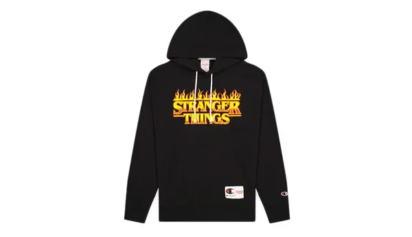 Champion Pulover s kapuco Champion x Stranger Things črne barve
