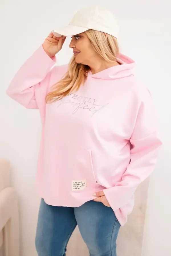 Kesi Włoski Pulover z vzorcem plus size z roza potiskom