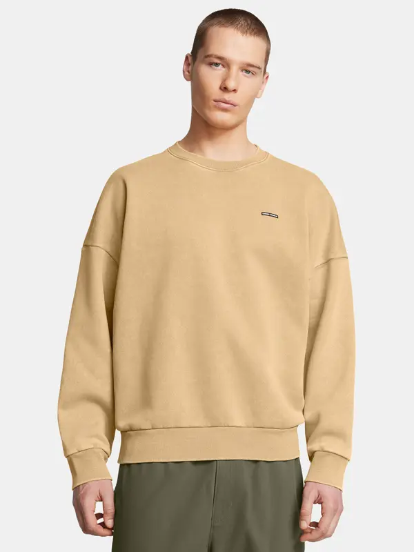 Under Armour Puloverji s kapuco in puloverji - Under Armour M Icon Heavyweight Fleece Wash Oversized Crew Brown Rjava