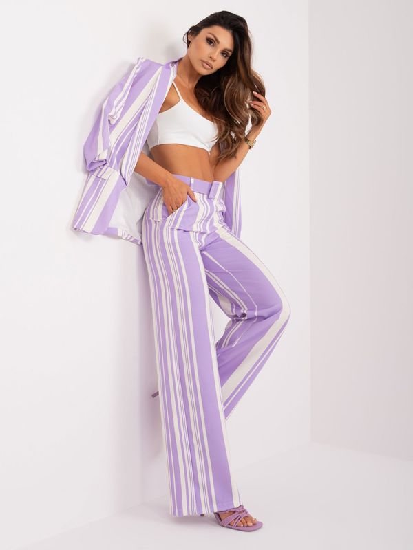 Fashionhunters Purple and ecru elegant pants with print