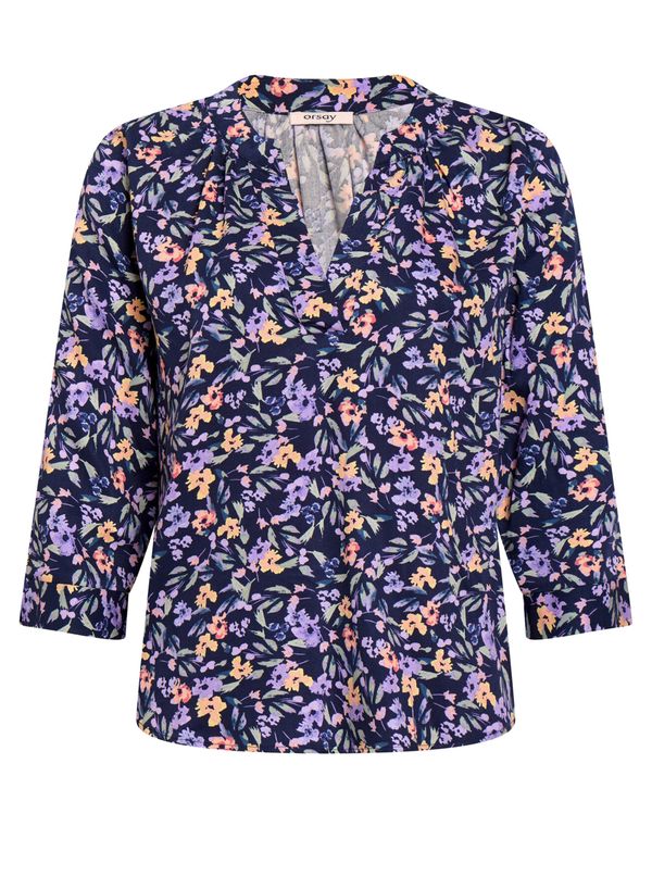 Orsay Purple-blue floral blouse with three-quarter sleeves ORSAY