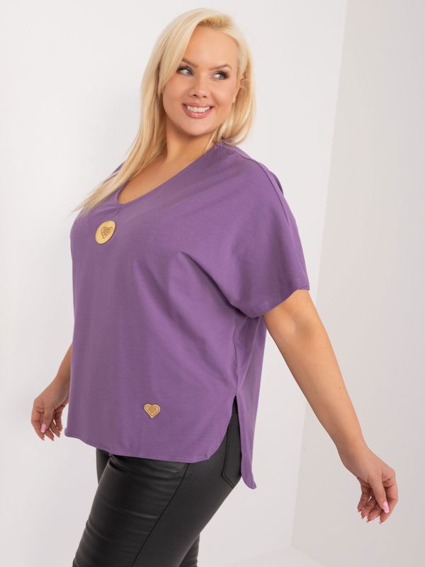 Fashionhunters Purple loose plus size neckline blouse
