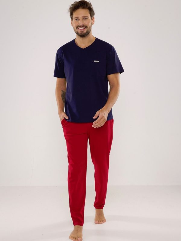 De Lafense Pyjamas De Lafense 624 Kevin kr/r S-2XL men's navy-burgundy 203