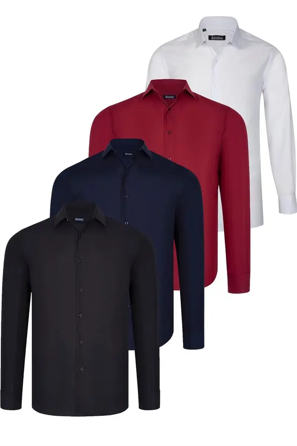 dewberry QUAD SET G726 DEWBERRY SHIRT-BLACK-WHITE-NAVY BLUE-BURGUNDY